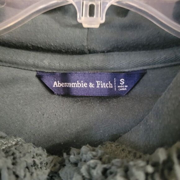 Abercrombie & Fitch Size Small Pullover Sherpa Hoodie Green Spellout, casual - Picture 7 of 9